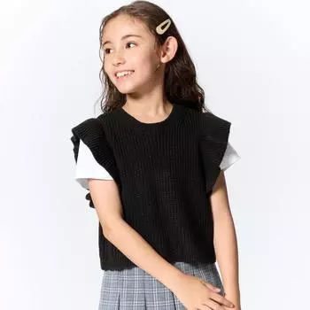 GU by Uniqlo GIRLS knit vest layered T short sleeve +EC