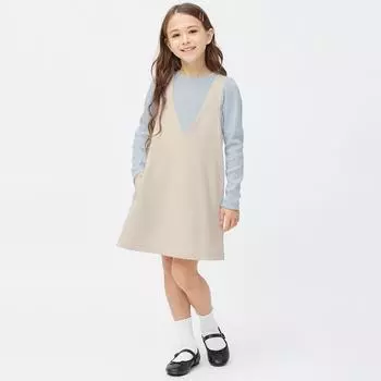 GU by Uniqlo GIRLS платье-джемпер в рубчик с длинными рукавами