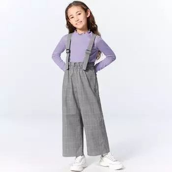 GU by Uniqlo GIRLS широкие брюки с подтяжками в клетку