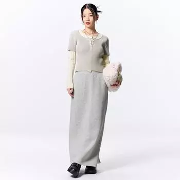 GU by Uniqlo Юбка узкая из плотного трикотажа + ec длиной 90,5–97,5 см 03 GRAY/S