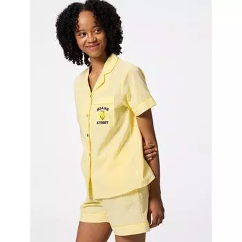 GU by Uniqlo Хлопковая пижама с короткими рукавами и шортами Улица Сезам 46 YELLOW/XS