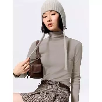 Gu By Uniqlo Эластичная ребристая водолазка с длинным рукавом, теплая 04 GRAY/XS