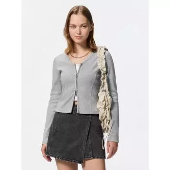 GU by Uniqlo Кардиган с V-образным вырезом и двойной застежкой-молнией в рубчик 03 GRAY/XS