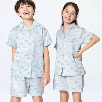 GU by Uniqlo KIDS унисекс атласная пижама шорты с коротким рукавом NANDEMOIKIMONO