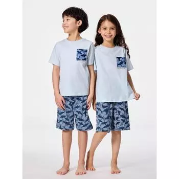 Gu By Uniqlo Kids Унисекс Хлопковый комплект для отдыха Шорты с коротким рукавом Акула 60 LIGHT BLUE/100cm