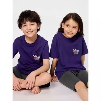 Gu By Uniqlo Kids Унисекс Хлопковый комплект для отдыха Шорты с коротким рукавом Попкорн 73 PURPLE/100cm