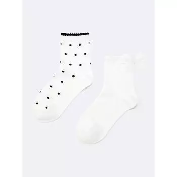 Gu By Uniqlo Kids Unisex Socks 2p Ribbon Dot 01 OFF WHITE/1618cm
