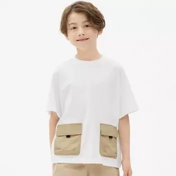 GU by Uniqlo Kids Унисекс Сухая футболка с двумя карманами и короткими рукавами