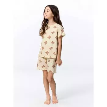 GU by Uniqlo Комплект для отдыха для девочек из хлопка с короткими рукавами и шортами Bear 30 NATURAL/100cm