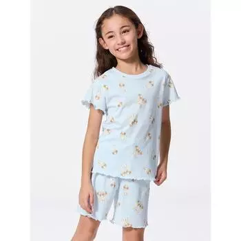 GU by Uniqlo Комплект для отдыха для девочек из хлопка с короткими рукавами и шортами для собак 60 LIGHT BLUE/100cm
