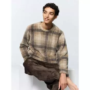 GU by Uniqlo Комплект для отдыха Marshmallow Feel с длинными рукавами в клетку 65 BLUE/XS