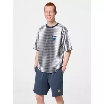 GU by Uniqlo Комплект для отдыха с короткими рукавами и шортами Улица Сезам 69 NAVY/XXL