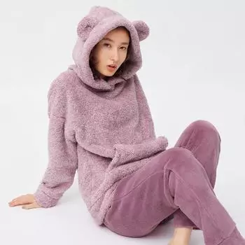 GU by Uniqlo Комплект с капюшоном Marshmallow Feel и брюки с длинными рукавами и медведем