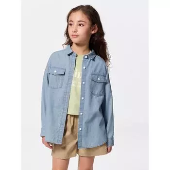 GU by Uniqlo Легкая джинсовая рубашка для девочек с длинным рукавом