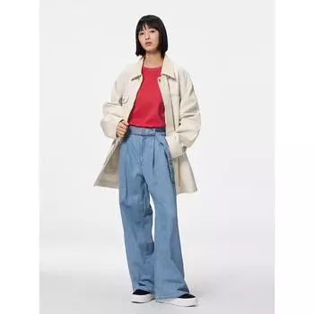 Gu By Uniqlo Light Denim Belted Wide Pants Standard Length 70.0 To 74.0 Cm 63 BLUE/XS