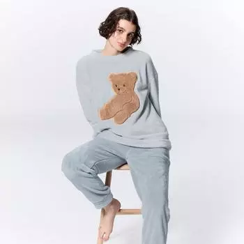 Gu By Uniqlo Marshmallow Feel Crew Neck Set Long Sleeve Bear 60 LIGHT BLUE/S