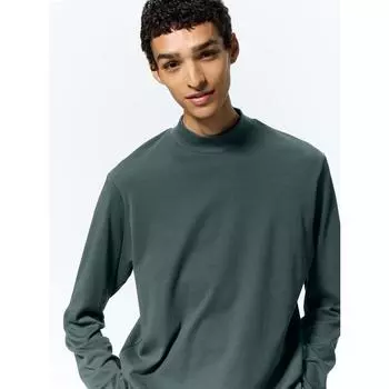 GU by Uniqlo Мягкая хлопковая футболка с воротником-стойкой и длинным рукавом 55 GREEN/XS