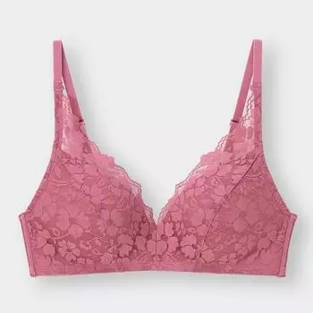 Бюстгальтер GU by Uniqlo Soft Plunge Bra без косточек, кружево, можно установить 31 BEIGE/EF65/70