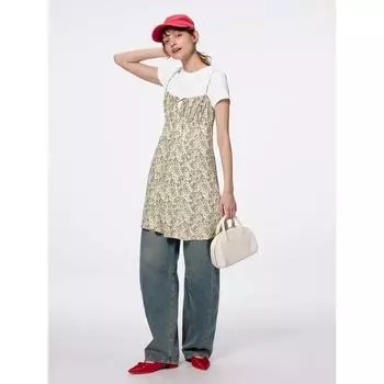 GU by Uniqlo Платье-комбинезон с цветочным принтом+x 09 BLACK/XS