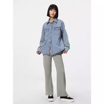 GU by Uniqlo Расклешенные брюки в рубчик+ec 04 GRAY/XS