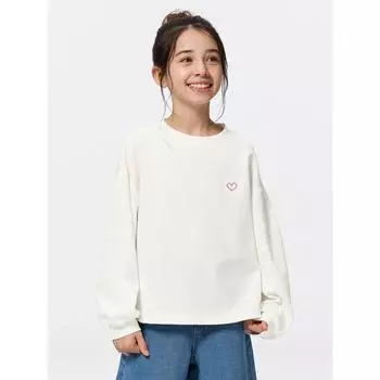 GU by Uniqlo Рубашка из вафельного трикотажа для девочек с длинным рукавом 01 OFF WHITE/100cm