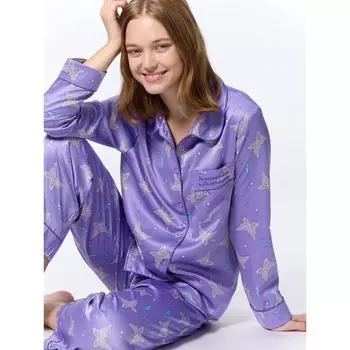 Gu By Uniqlo Satin PajamaS Длинные рукаваS Длинные брюкиS Frieren Beyond Journey S End 71 PURPLE/XS