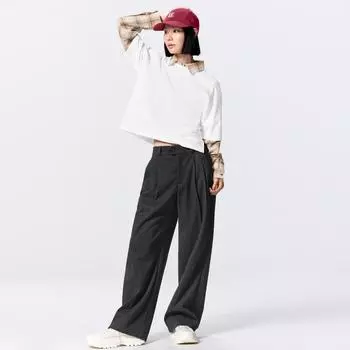 Gu By Uniqlo Широкие брюки с защипами в елочку Стандартная длина 70,0–74,0 см 08 DARK GRAY/S