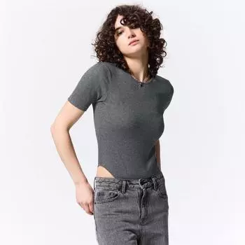 GU by Uniqlo Stretch Ribbed Crewneck Bodysuit Short Sleeve Warm +X