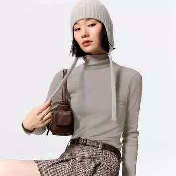 Gu By Uniqlo Эластичная ребристая водолазка с длинным рукавом, теплая 08 DARK GRAY/XS