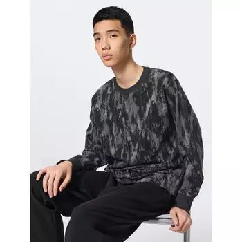 Gu By Uniqlo Stretch Soft Lounge Set Pattern Long Sleeves Long Pants 09 BLACK/XS