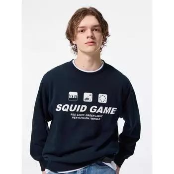 GU by Uniqlo Свитшот-пуловер Netflix Сериал Игра в кальмара 69 NAVY/XS