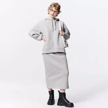 Gu By Uniqlo Тяжелая узкая юбка-свитер+ec короткая длина 75,5 до 79,5 см 30 NATURAL/XXL