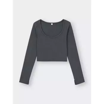 Gu By Uniqlo Washed Rib Cropped Tee Long Sleeve +os Us Version 08 DARK GRAY/XS