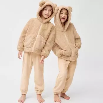 Gu Kids унисекс Marshmallow Feel Parka Set Bear Long Sleeves Long Брюки 32 BEIGE/100cm