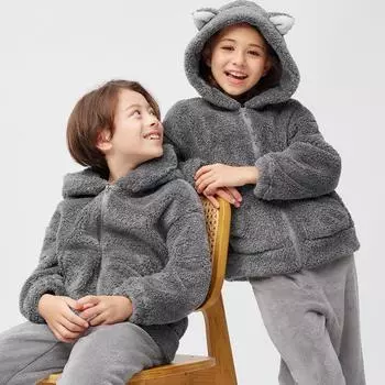 GU KIDS унисекс Marshmallow Feel Parka Set Cat с длинными рукавами и длинными брюками