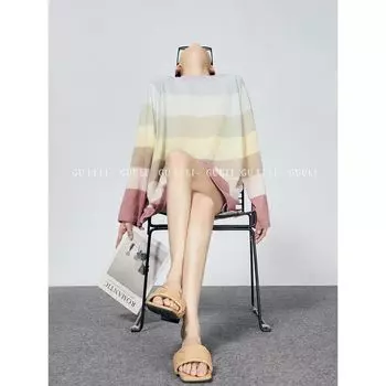 Gu Li Guuli/Yu Shuxin Same Style Color Stripes Knitwear Korean Style Early Autumn Wear Unique and Beautiful Tops Color Stripes M
