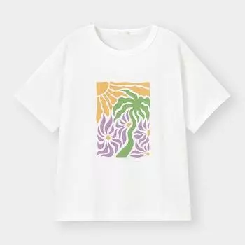 GU от Uniqlo Graphic T, 5-минутный рукав, пальма + ОС, спецификация США