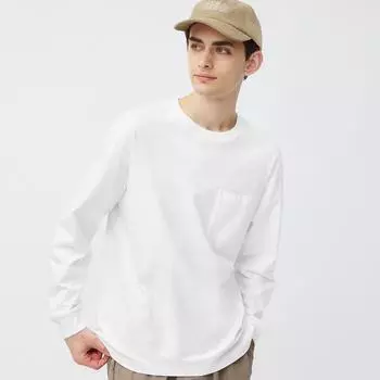 GU Тяжелая футболка с круглым вырезом и длинными рукавами