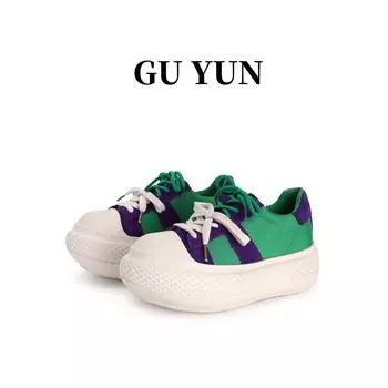 Gu Yun Корейская версия натуральной кожи с большой головой в виде ракушки, уродливые милые туфли для хлеба, подходящие по цвету туфли для доски, повседневная обувь, парусиновая обувь, женская обувь 35 зелёный
