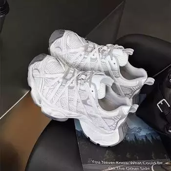 Gu Yun кожаные ремешки усиливают спортивную и любительскую обувь для женщин 2025 года, новая весенняя толстая подошва из сетчатой ткани, дышащая обувь для папы 35