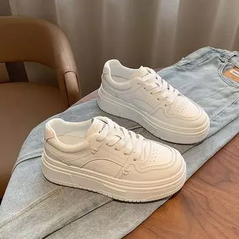 Gu Yun | Высококачественные белые туфли на толстой подошве для женщин 2024 года, новая универсальная повседневная спортивная обувь для осени и зимы, увеличивающая рост 35 белый