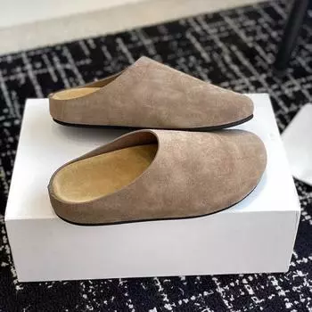 Gu Yunjia 2024 весна и осень новые ленивые тапочки с круглым носком женские повседневные туфли Boken на плоской подошве с круглым носком 35 чёрный