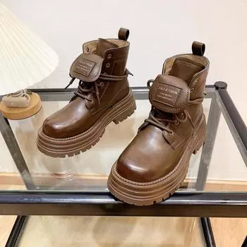 Gu Yunshu Autumn 2024 Fashion Thick-soled Flip Martin Boots Women s Fashion Korean Version Korean Version Short Boots Women s Shoes 35 коричневый