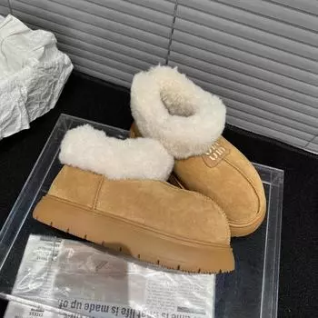 Gu Yunshu Big Mao mouth small man thick-soled snow boots women s 2024 winter new one-pedal warm Mao Mao cotton shoes 35 верблюд