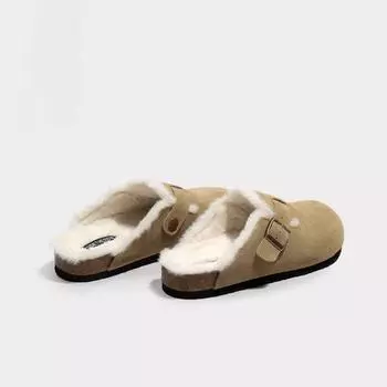 Gu Yunshu Mao Mao Boken shoes women s 2025 autumn and winter new one-pedal velvet Boken single shoes thick-soled half-drag cotton shoes 35 абрикосовый