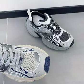 Gu Yunshu Mesh Daddy Shoes Women s 2024 Autumn New Small Толстая подошва Дышащие модные повседневные кроссовки для женщин 35 серый