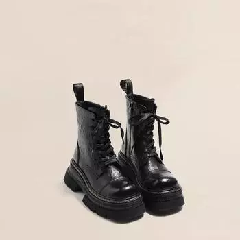 Gu Yunshu thick-soled British Martin boots women s 2024 autumn new polished washed fashion locomotive handsome short boots 35 чёрный