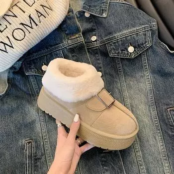 Gu Yunshu thick-soled snow boots women s fur integrated winter velvet maternity cotton shoes lazy pedal fluffy short boots 35 абрикосовый