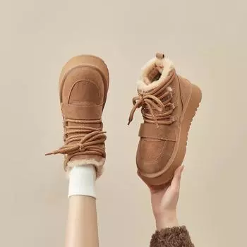 Gu Yunshu thick-soled snow boots women s 2024 new winter velvet women s shoes thickened to keep warm Northeast large cotton shoes women 35 чёрный