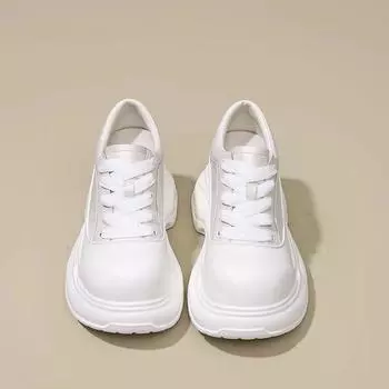 Gu Yunshu весна 2025 новые женские туфли с мягкой подошвой и большой головой на платформе с внутренним усилением Baotou Bread Little White Shoes 35 белый